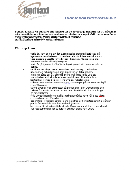 Trafiksäkerhetspolicy